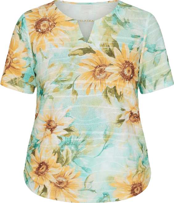 Petite Sunflower Split Neck Side Ruched Top