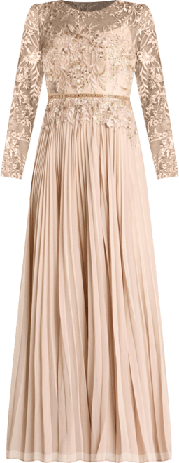 Petite Long Sleeve Chiffon Embellished Gown