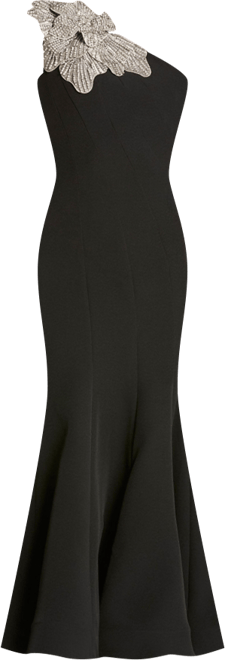 Petite Crepe One Shoulder Mermaid Midi Dress With Flower