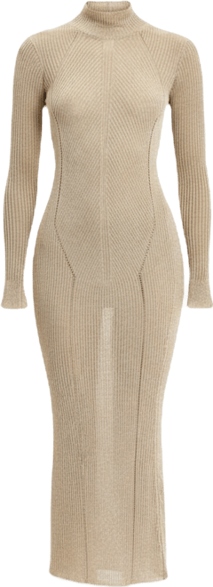 Women's Shay Gold Stretch Knit Backless Long Sleeve Dress