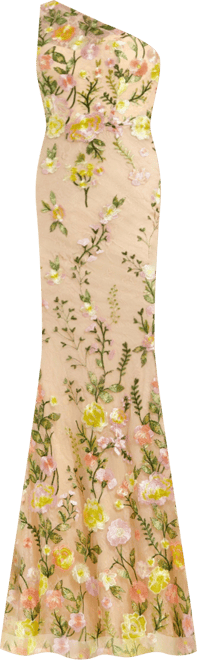 Petite One Shlouder Lace Embroidered Gown Dresse