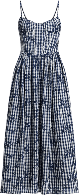 sachin and babi light blue dress Black Gingham Print Embroidered Frill Sleeve Tiered Midi Dress
