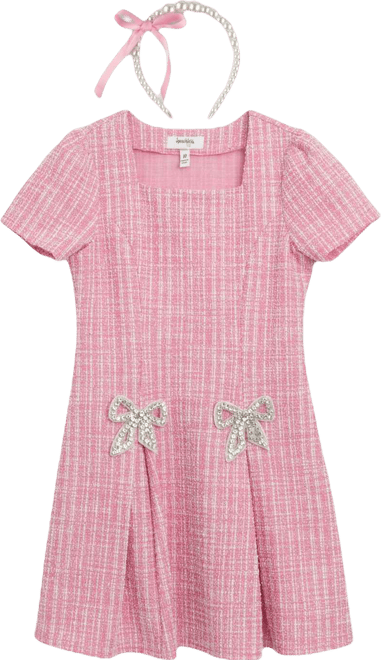 Girls' 7-16 Square Neck Short-Sleeve Dress