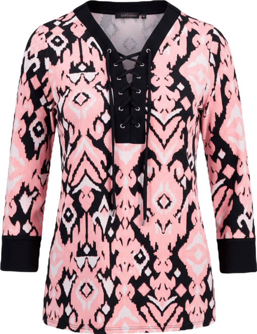 Women's Lace-Up 3/4-Sleeve Printed Top, Created for Macy's