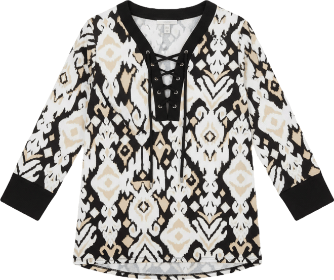 Women's Lace-Up 3/4-Sleeve Printed Top, Created for Macy's