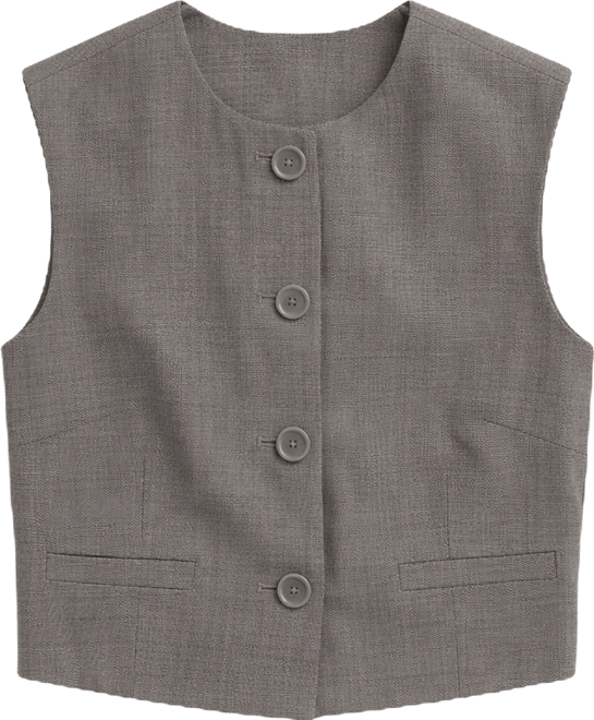 Women's Collared Button Front Cropped Vest