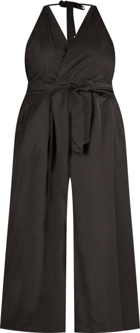Women's Halter Smoked Waist Poplin Wide Leg Jumpsuit