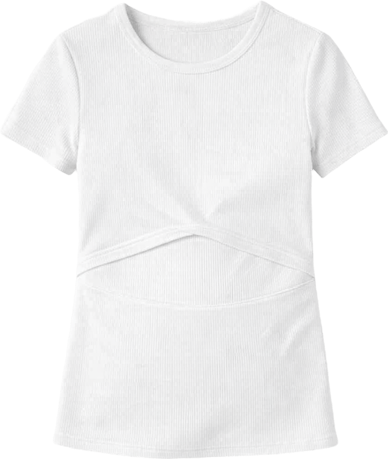 Maternity Motherhood Crew Neck Cross Over Nursing Short Sleeve Top