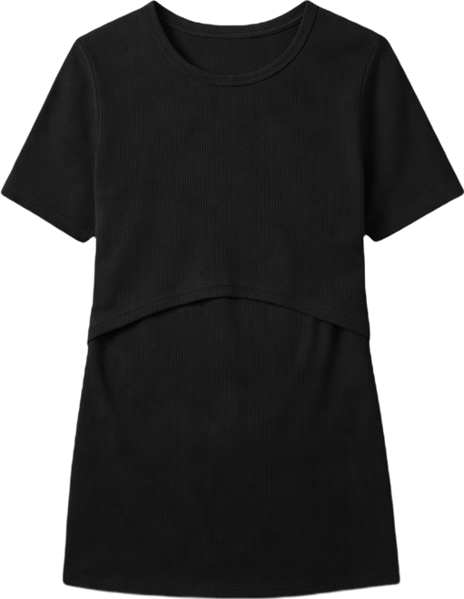 Maternity Motherhood Crew Neck Cross Over Nursing Short Sleeve Top