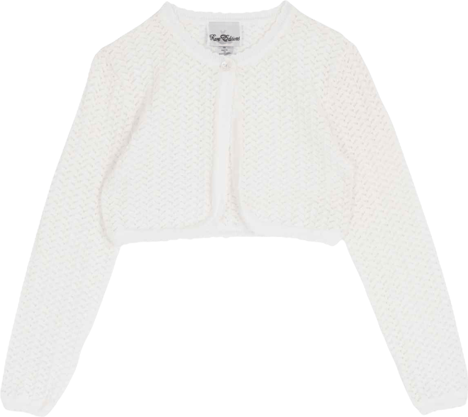 Girls' 7-16 Crochet Knit Long-Sleeve Cardigan