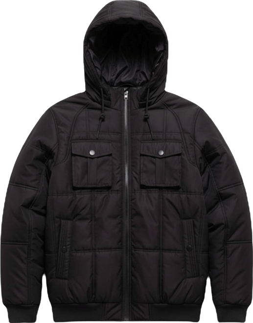 Men's Hooded Puffer Jacket With Patch Chest Pockets