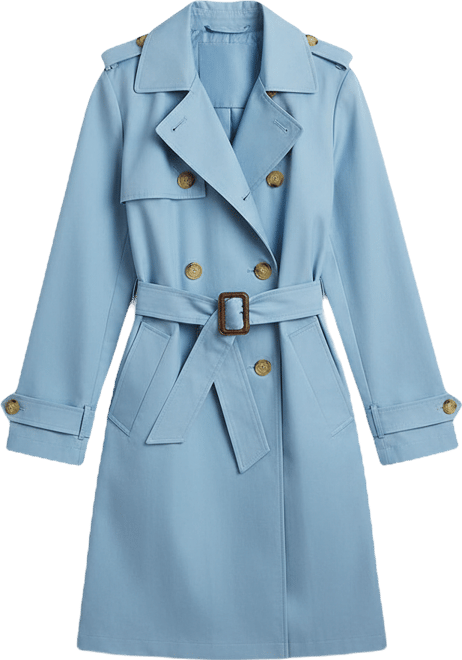 Petite Double-Breasted Belted Trench Coat