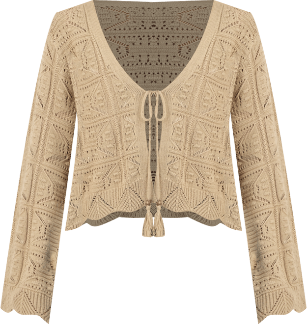 Juniors' Tie-Front Crochet-Look Cardigan Sweater
