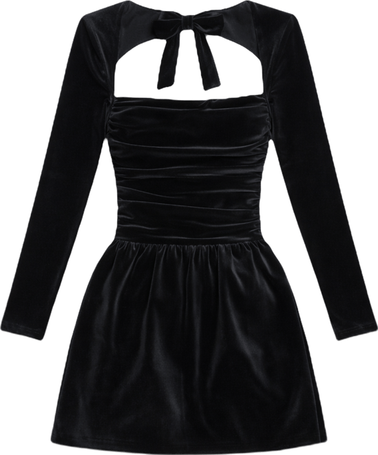 Women's Catrina Black Velvet Square Neck Bow-Tie Mini Dress