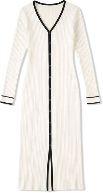 Women's Knit V Neck Long Sleeve Midi Dress