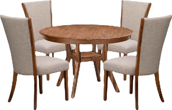 5 Piece Dining Table Set Contains 48" Round Table In Light Tan Color