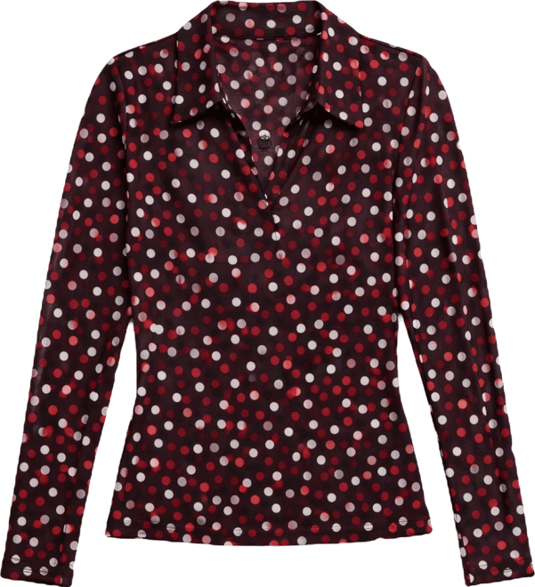 Women's Long Sleeve Printed Mesh Collared Shirt, Macy's Exclusive