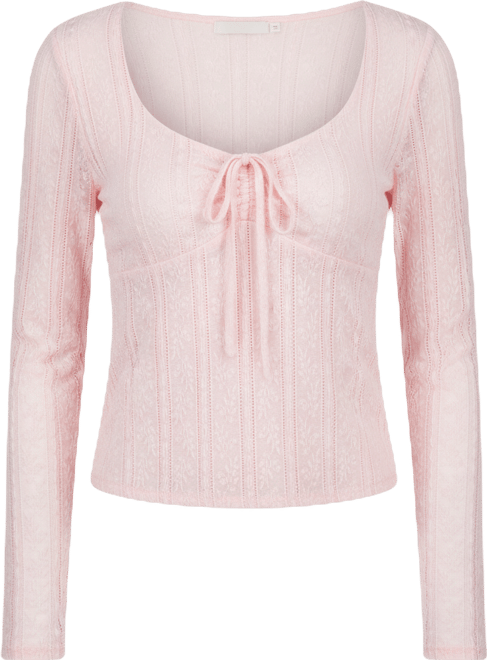 Juniors' Lace Textured Long-Sleeve Top