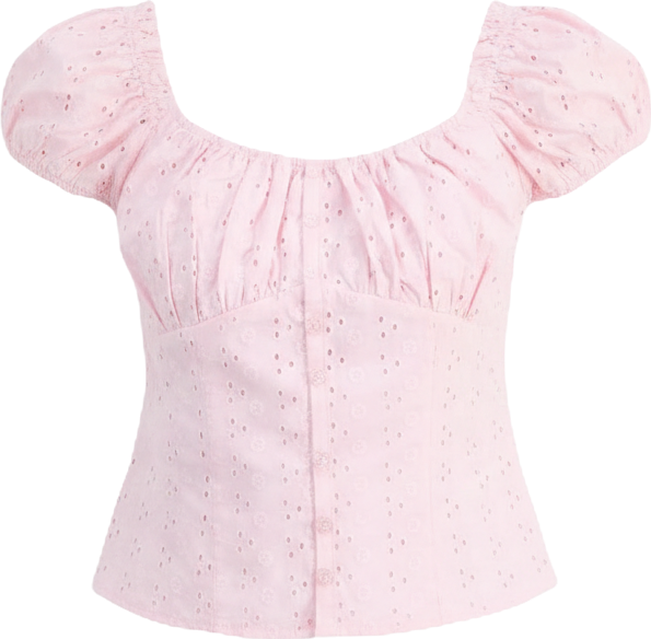 Juniors' Eyelet Short-Sleeve Button-Front Top