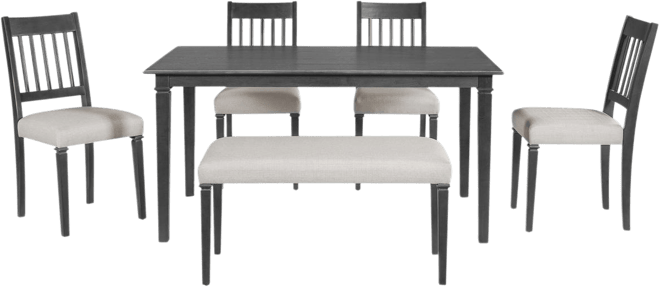 6-Piece Retro Dining Set: Wooden Table, 4 Chairs & Bench