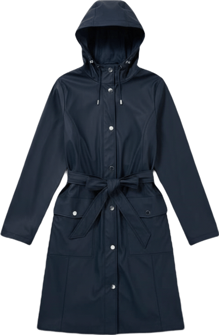 Women's Curve Hooded Belted Waterproof Raincoat