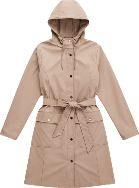 Women's Curve Hooded Belted Waterproof Raincoat