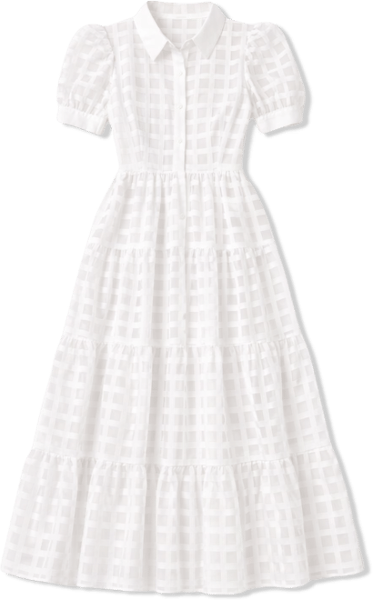 Women's Gridded Organza Tiered Maxi Dress