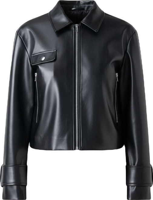 Women's Zip Up Cropped Faux Leather Jacket