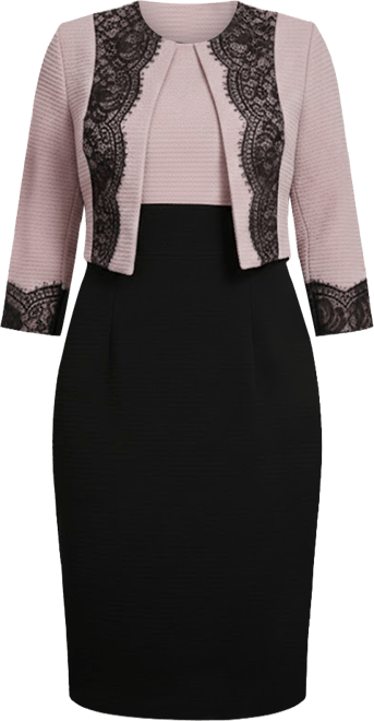 Women's Lace-Detail 2 Piece Textured Knit Dress Set