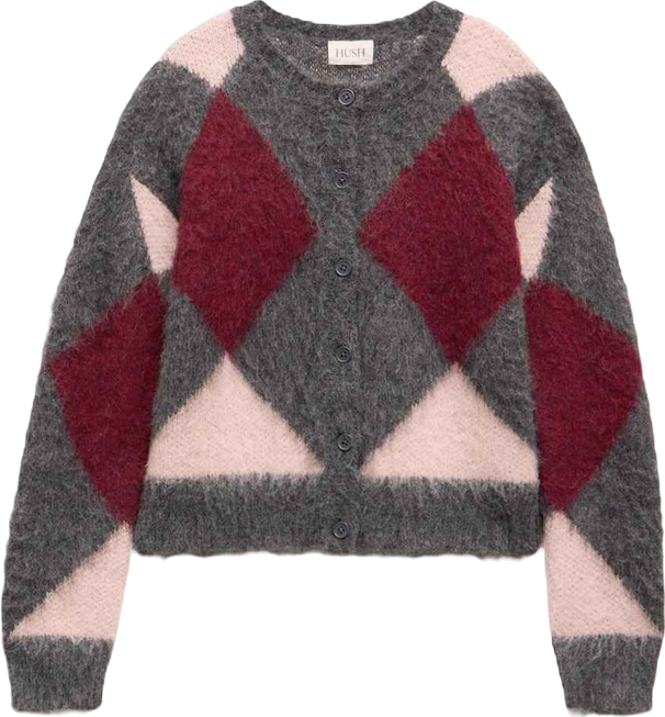 Women's Brushed Argyle Knitted Cardigan