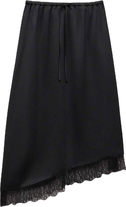 Women's Satin Asymmetric Lace Trim Skirt
