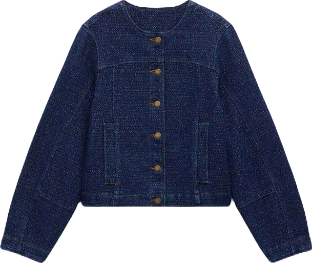 Women's Collarless Lurex Denim Jacket