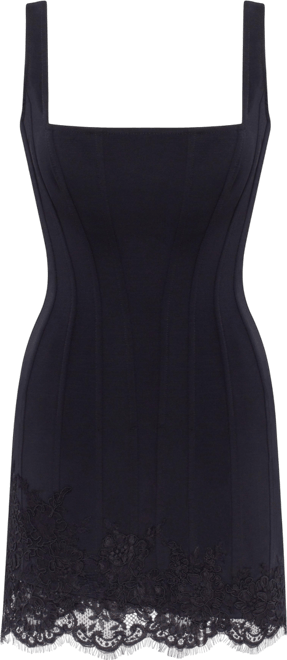 Womens Sultry Black Corset Mini Dress With Lace Hem