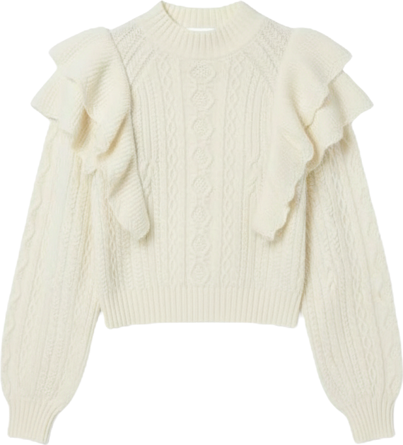 Women's Cable Knit Ruffled Sweater