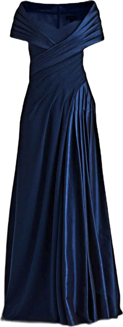 Tadashi Shoji Women's Milica Draped Portrait Collar Gown - Blue - Size S - Navy