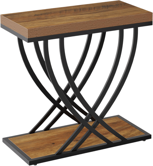 Side Table, 2-Tier Narrow End Table for Living Room, Industrial Nightstand with Metal Frame, Small Bedside Tables