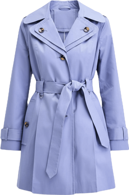 Petite Single-Breasted Hooded Belted Trench Coat