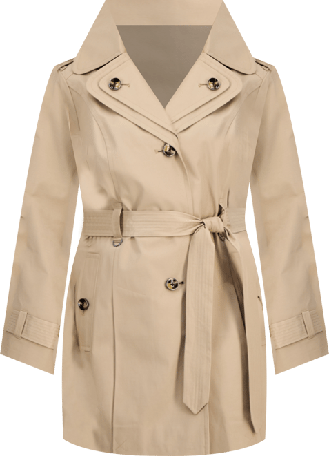 Petite Single-Breasted Hooded Belted Trench Coat