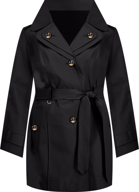 Petite Single-Breasted Hooded Belted Trench Coat