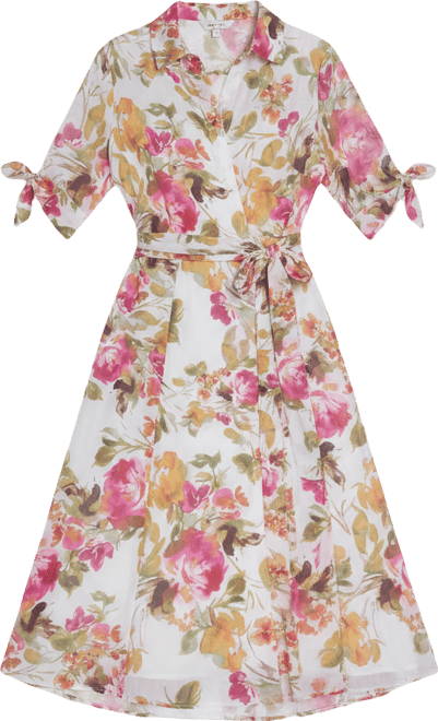 Women's Tie-Sleeve Printed Midi Dress