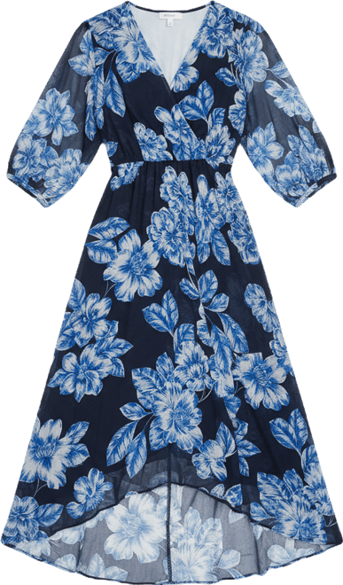 Women's Balloon-Sleeve Faux Wrap Dress