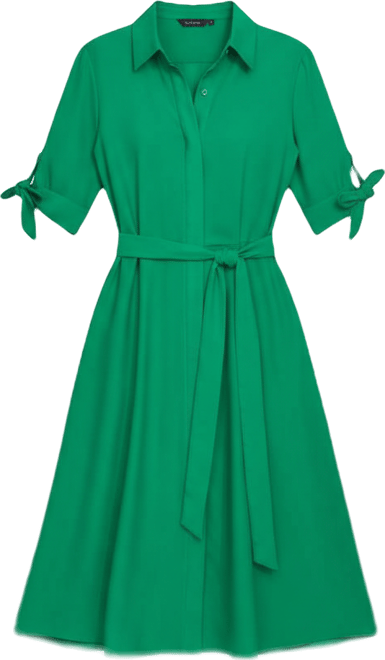 Women's Tie-Sleeve Collared Shirt Dress