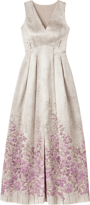 Women's Jacquard Pattern V-Neck Long Dress