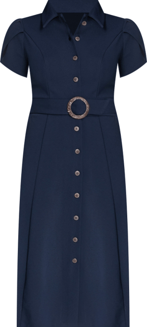 Petite Tulip-Sleeve Belted Crepe Shirt Dress