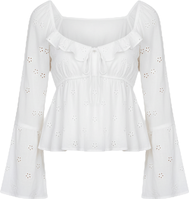Juniors' Long-Sleeve Eyelet Woven Top