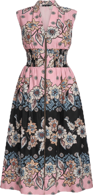 Women's Front Zip Smock Waist Midi Dress