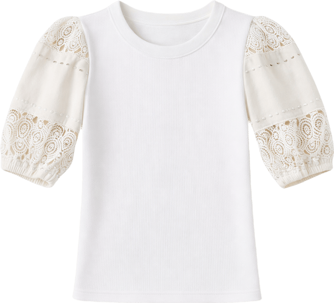 Petite Crewneck Lace Eyelet Top