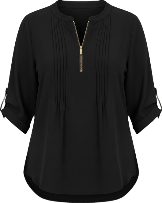 Women's Plus Size Hailey Zip Front Pintuck Blouse