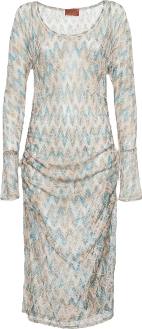 Women's Multicolor Patterned Knit Ruched Midi Dress