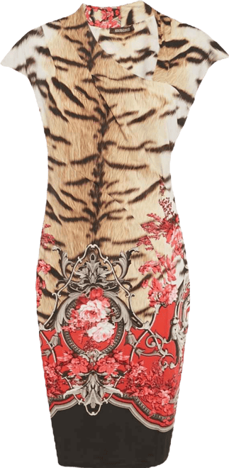 Women's Multicolor Printed Jersey Ruched Midi Dress